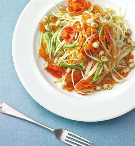 Thai papaya - Learn how to make som tam Thai, a shredded green papaya salad with lime, fish sauce, peanuts, and dried shrimp. This refreshing and flavorful dish is easy to prepare and perfect for hot …